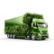 Trucks Covered with Grass and leaves. Truck, eco-friendly environment concept.