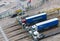 Trucks on Dover docks station before the customs to tranfer goods to France.