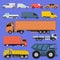 Trucks icons set vector shipping cars vehicles cargo transportation by road. Delivery vehicle car shipping trucks and