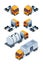 Trucks isometric. Pictures of various freight and cargo transport