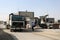 Trucks loaded with goods enter the Gaza Strip from Kerem Shalom crossing, between the Gaza Strip and Israel