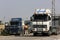 Trucks loaded with goods enter the Gaza Strip from Kerem Shalom crossing, between the Gaza Strip and Israel