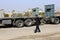 Trucks loaded with goods enter the Gaza Strip from Kerem Shalom crossing, between the Gaza Strip and Israel