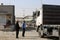 Trucks loaded with goods enter the Gaza Strip from Kerem Shalom crossing, between the Gaza Strip and Israel