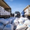 Trucks loaded with humanitarian aid