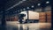 Trucks loading inside a warehouse, Generative AI
