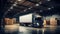 Trucks loading inside a warehouse, Generative AI
