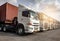 Trucks parked lined up, Road freight industry transport.