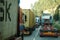 Trucks stacked on jam at main entrance LeixÃµes port internacional Matosinhos Portugal