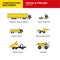 trucks and trailers vehicle construction machinery transport icons set