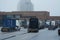 Trucks transporting Containers arrive at LeixÃµes port mais entrance facilities where should make a documents goods check in