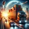 trucks transporting sea transport containers of a logistician of a transport company on a blurred background