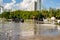 Trucks unloading boats at Haulover boat launch during flooding high king tide