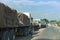 Trucks are waiting for the kazungula ferry across the zambezi river, which borders botswana and zambia