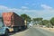 Trucks are waiting for the kazungula ferry across the zambezi river, which borders botswana and zambia