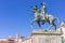 Trujillo, Caceres, Spain. September, 29, 2.019 - statue of the conqueror Francisco Pizarro in the main square with blue sky