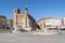 Trujillo main square. Church of San Martin Tours and statue of Francisco Pisarro (Trujillo, Caceres, Spain