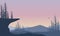 A truly beautiful mountain panorama from the edge of the city at sunrise. Vector illustration