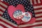 Trump 2020 presidential campaign badges against United Stated flag