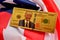 Trump Gold Plated Fake Money Unique America 1000 Dollar Banknote on USA flag