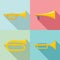 Trumpet horn musical instrument icons set, flat style