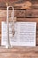 Trumpet and musical notes sheets.