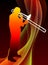 Trumpet Musician on Abstract Flame Background