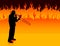 Trumpet Musician on Fire Background