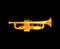 Trumpet outline with a bright fire pattern isolated on a black background