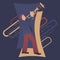 Trumpet player expressive vector illustration. Musicians series.