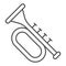 Trumpet thin line icon. Brass musical instrument with flared bell outline style pictogram on white background. Patrick