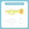 Trumpet toy with simple shapes. Trace and color the picture