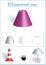 Truncated cone. Image of volumetric geometrical figure with examples of such objects form