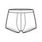 Trunks underwear technical fashion illustration with elastic waistband, Athletic-style skin-tight short-leg boxer briefs