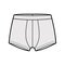 Trunks underwear technical fashion illustration with elastic waistband, Athletic-style skin-tight short-leg boxer briefs