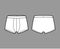 Trunks underwear technical fashion illustration with elastic waistband, Athletic-style skin-tight short-leg boxer briefs