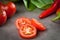 Truss tomatoes slices closeup