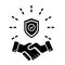 Trust partnership in business vector icon, safe deal illustration sign, handshake with shield symbol.