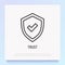 Trust thin line icon: shield with tick. Modern vector illustration