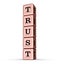 Trust Word Sign. Vertical Stack of Rose Gold Metallic Toy Blocks