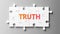 Truth complex like a puzzle - pictured as word Truth on a puzzle pieces to show that Truth can be difficult and needs cooperating