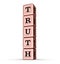 Truth Word Sign. Vertical Stack of Rose Gold Metallic Toy Blocks