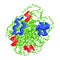 Trypsin molecular chemical formula. Enzyme of the pancreas. Infographics. Vector illustration on isolated background