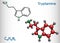 Tryptamine molecule. It is alkaloid, aminoalkylindole. Structural chemical formula and molecule model