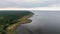 Trzebiez, Poland. Aerial view on coast of Zalew Szczecinski and forest. Drone photo