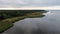 Trzebiez, Poland. Aerial view on coast of Zalew Szczecinski and forest. Drone photo