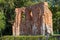 Trzesacz, Zachodniopomorskie / Poland - August, 29, 2020: Ruins of the church on the Baltic Sea. Brick building damaged by waves