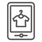 Tshirt online shop line icon. Tshirt shopping on tablet vector illustration isolated on white. Store online outline
