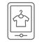 Tshirt online shop thin line icon. Tshirt shopping on tablet vector illustration isolated on white. Store online outline