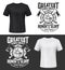 Tshirt print with firefighters helmet, ax, ladder